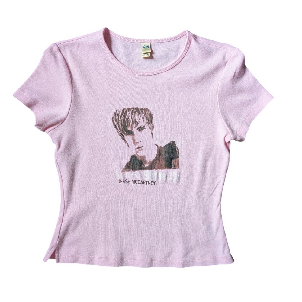 Vintage Y2K Jesse McCartney Get Your Shine On Powder Pink Band Baby Tee-shirt